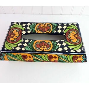 Talavera Tissue Kleenex Box Holder Cover Terracotta Pottery Folk Art Handmade